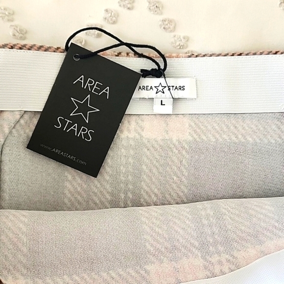 NWT Area Stars plaid mini skirt size large grey brown and pink - Picture 4 of 6